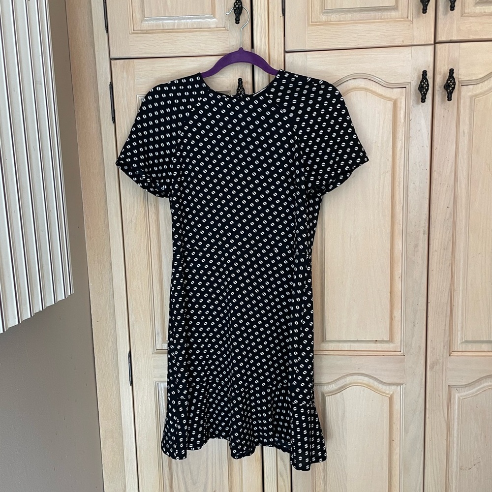 MICHAEL Michael Kors Black and White Polka Dot Fit and Flare Midi Dress